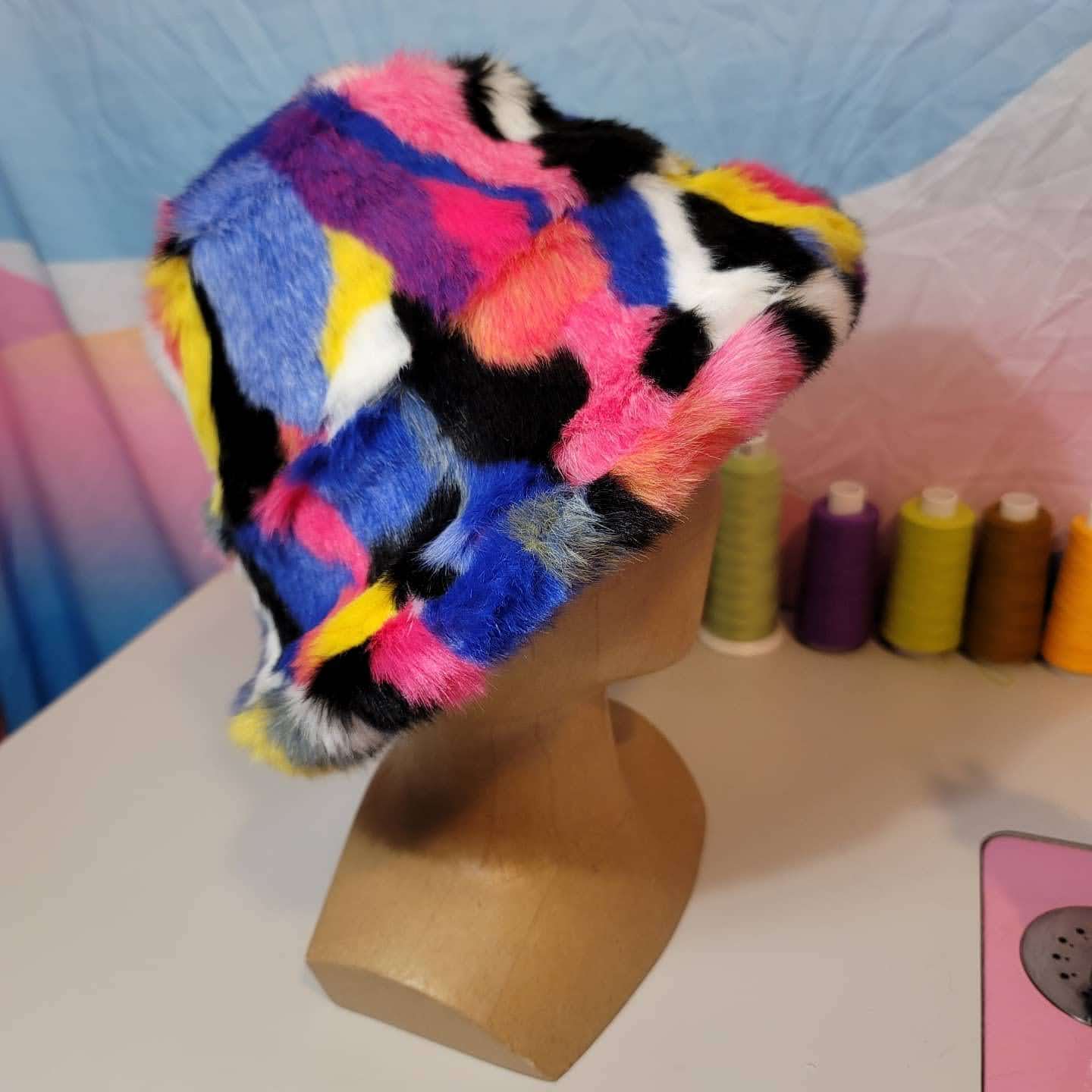 Rainbow Fur Bucket Hat