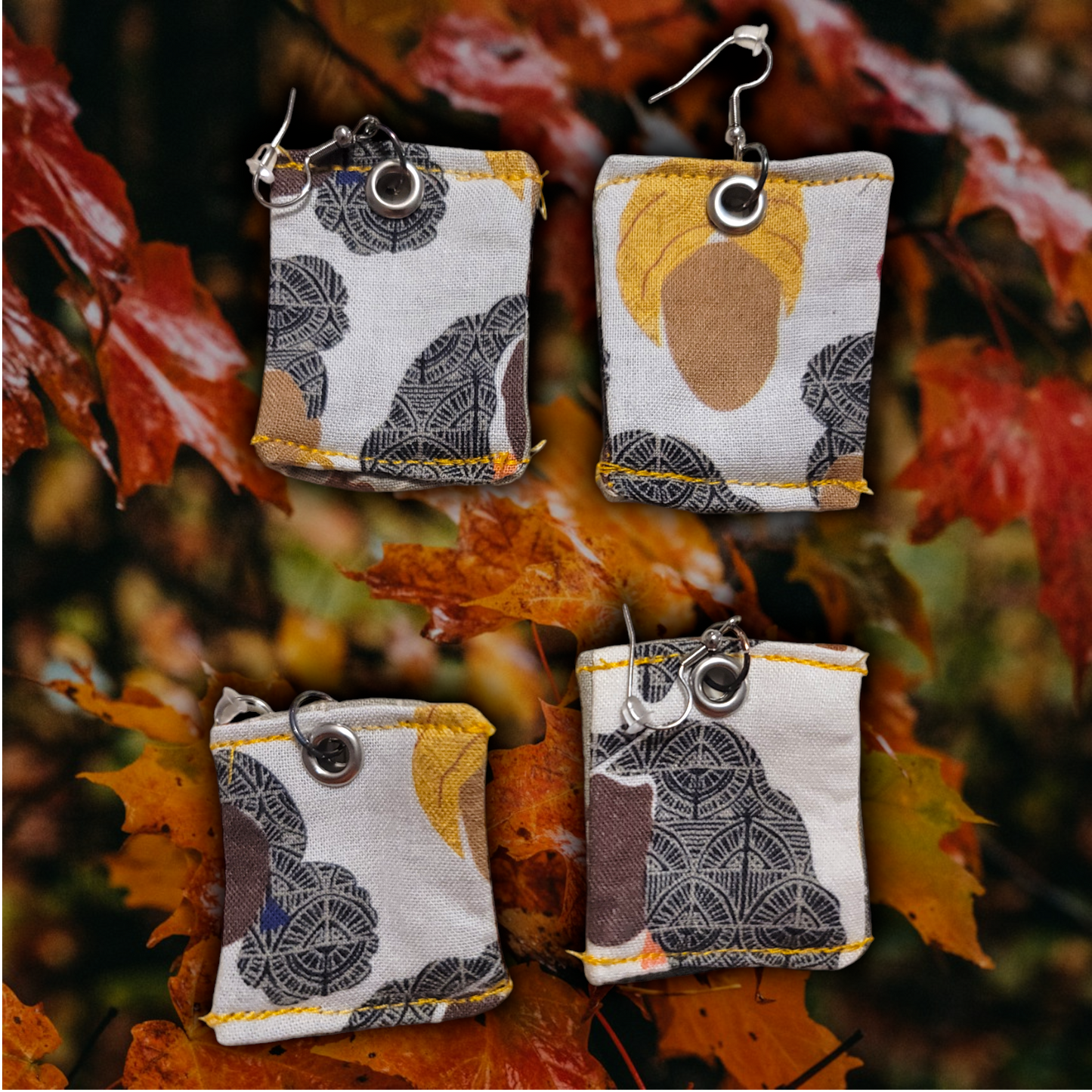 Africa and Headwrap Square Fabric Earrings